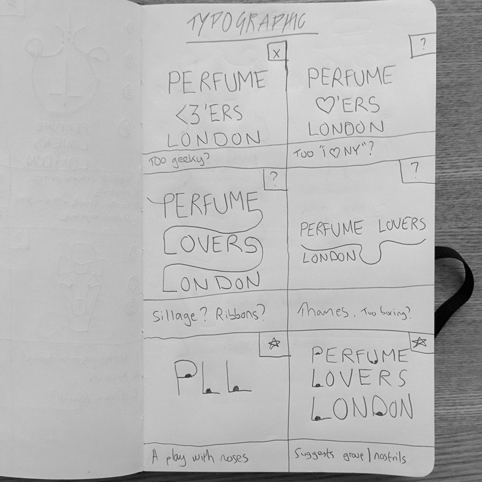 Perfume Lovers London logo sketches