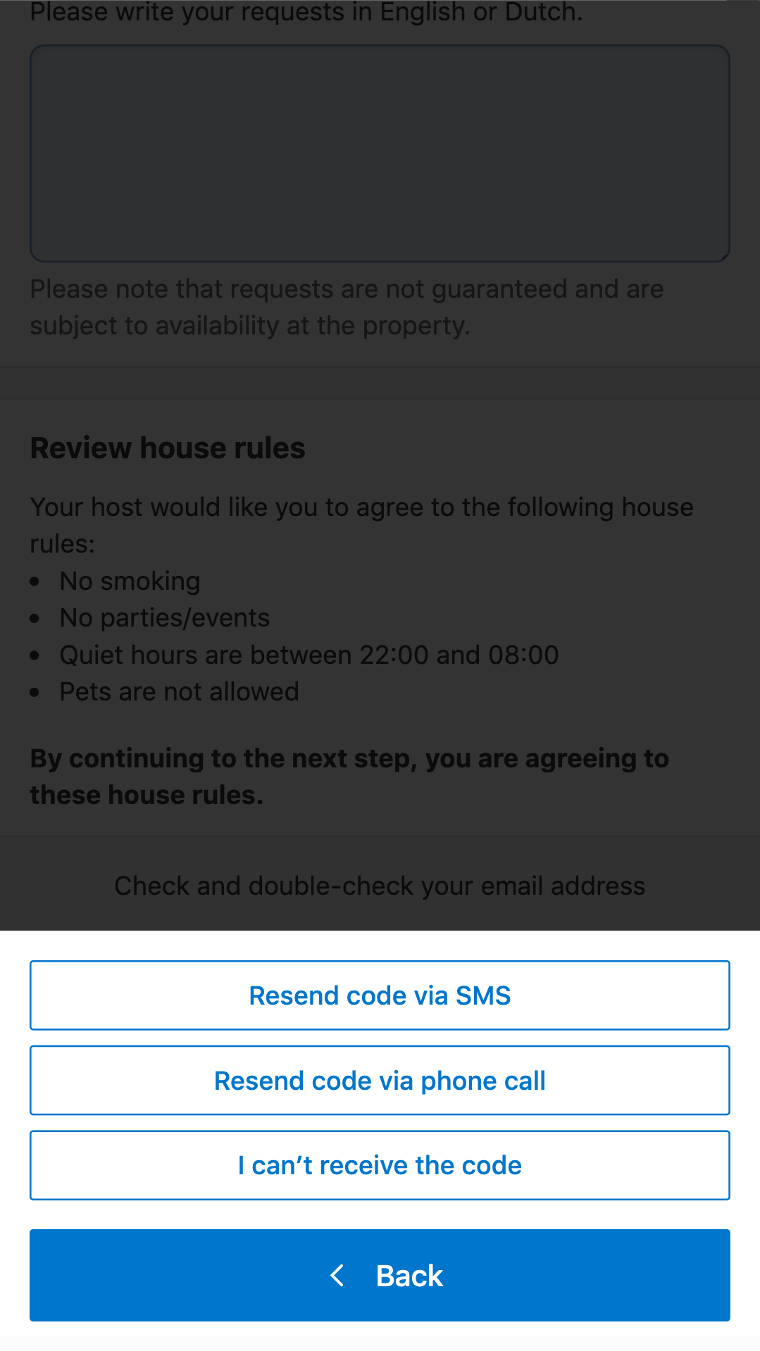 Booking.com SMS phone number verification
