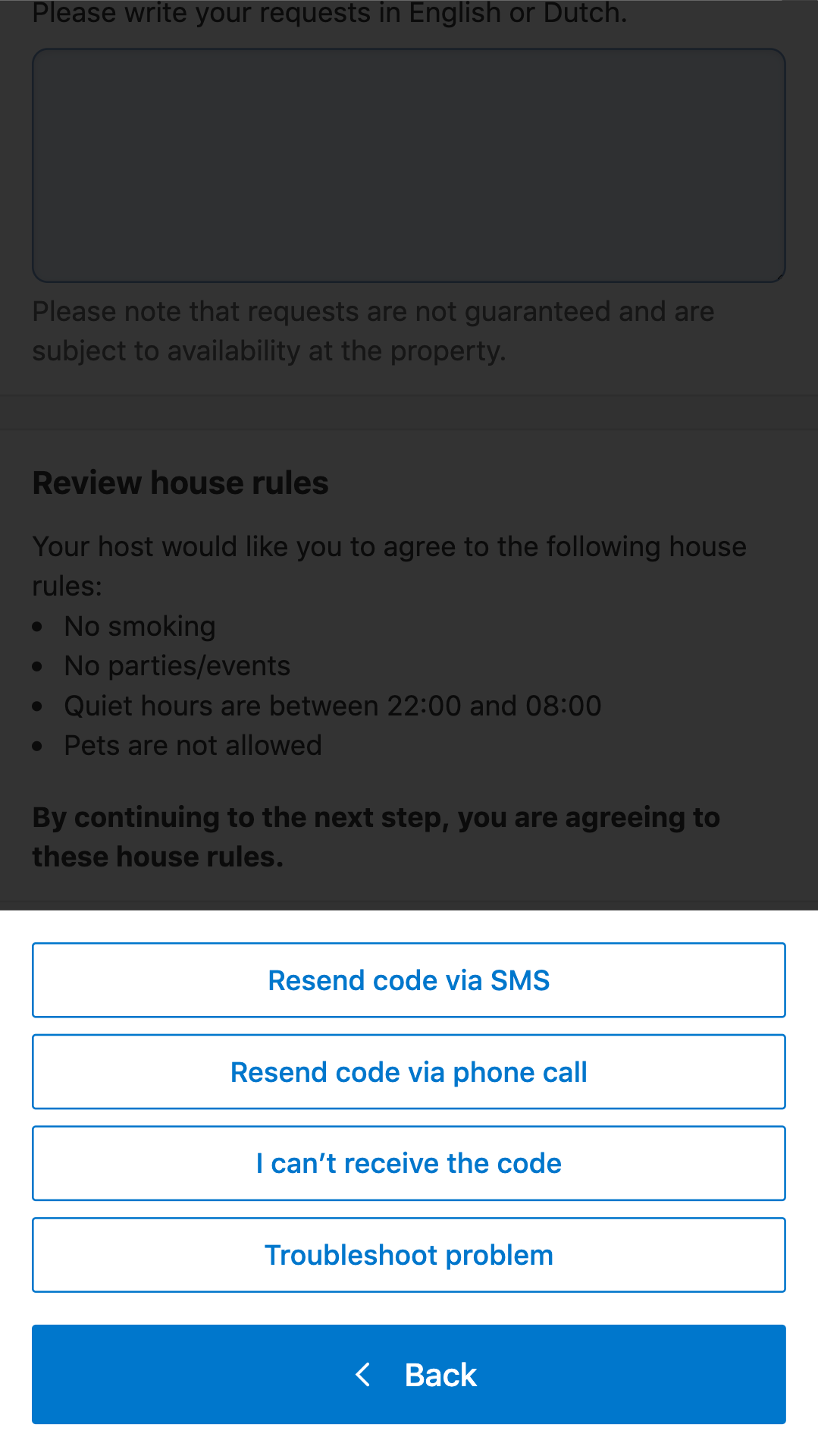 Booking.com SMS phone number verification