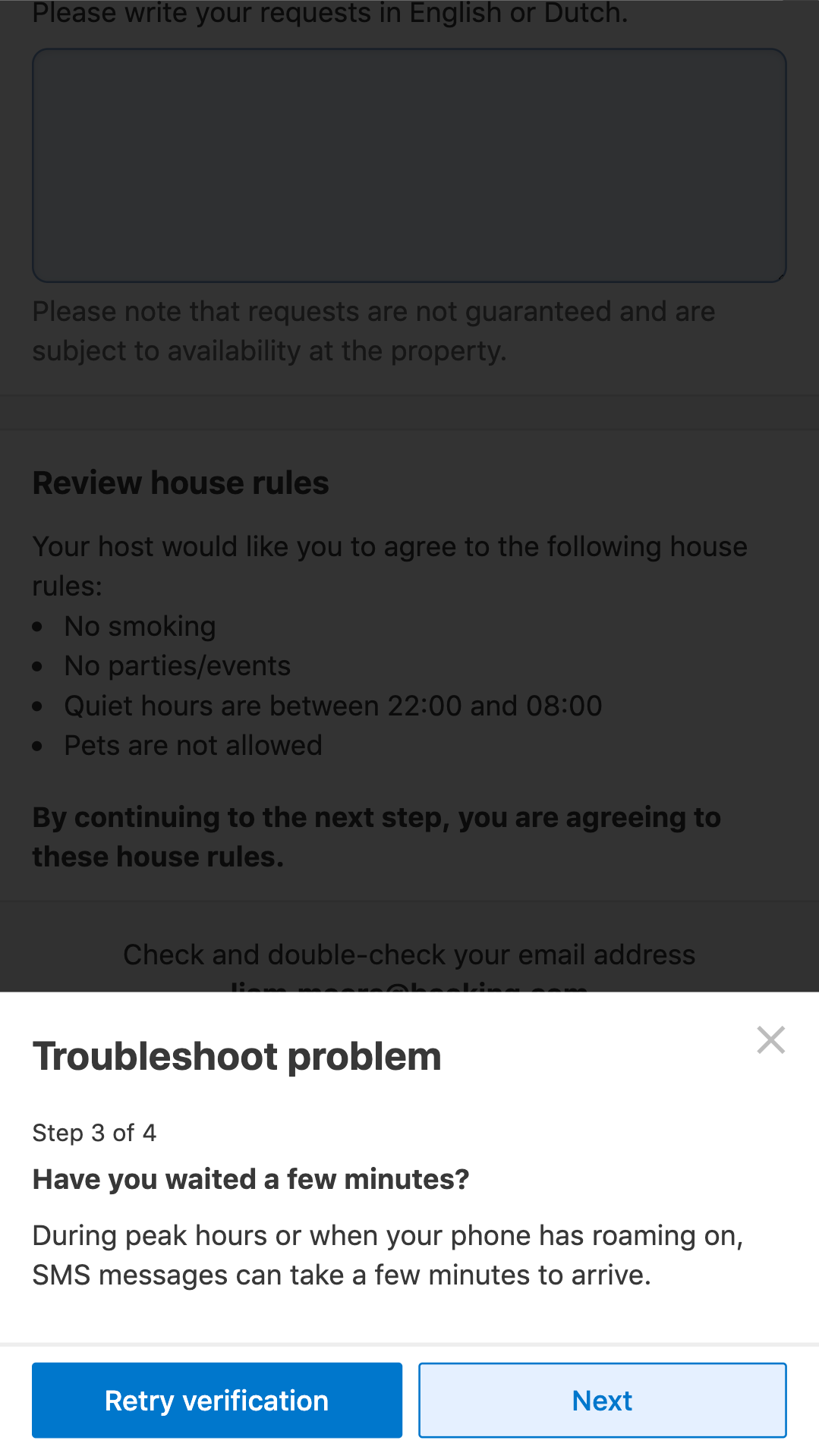Booking.com SMS phone number verification