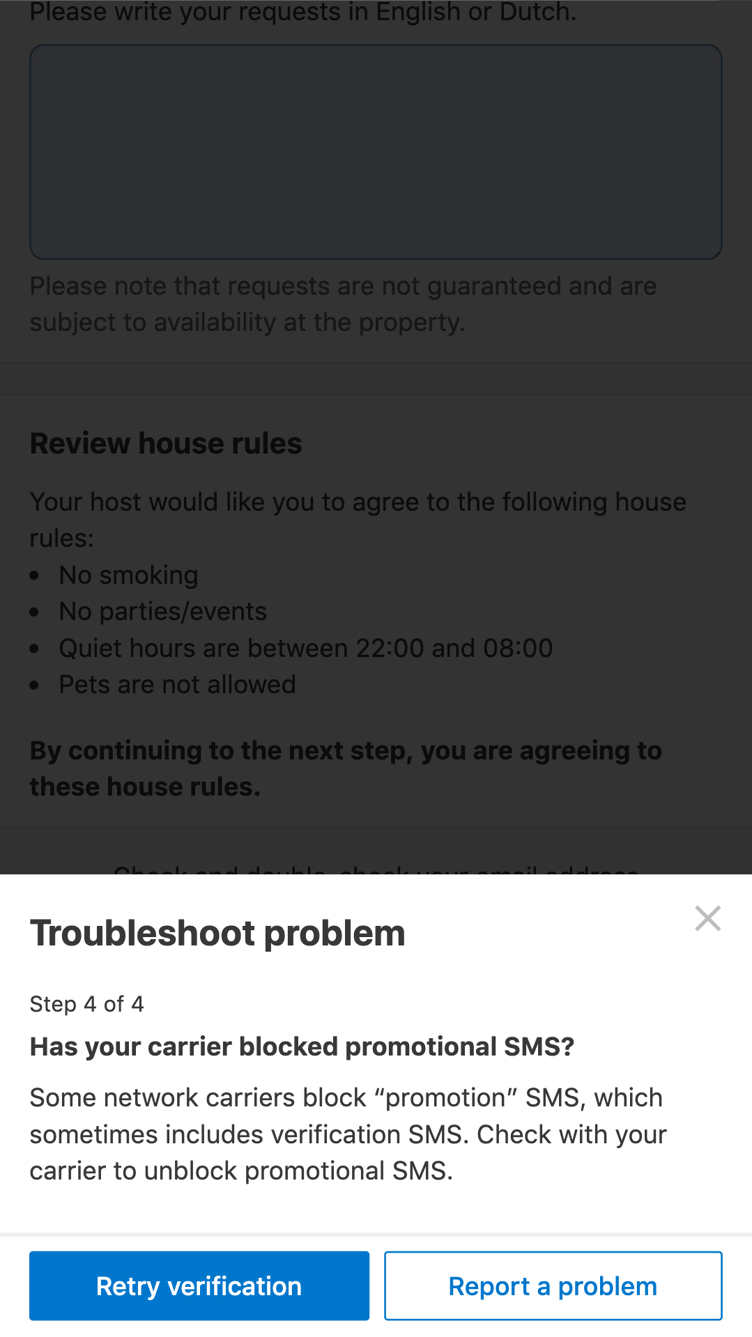 Booking.com SMS phone number verification