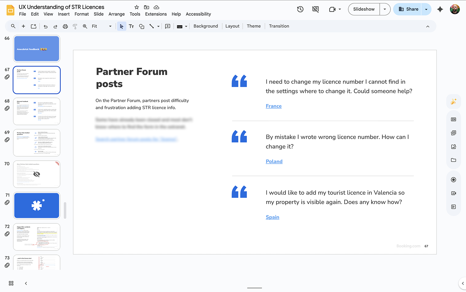 A screenshot of Google Slide presentation with user quotes.